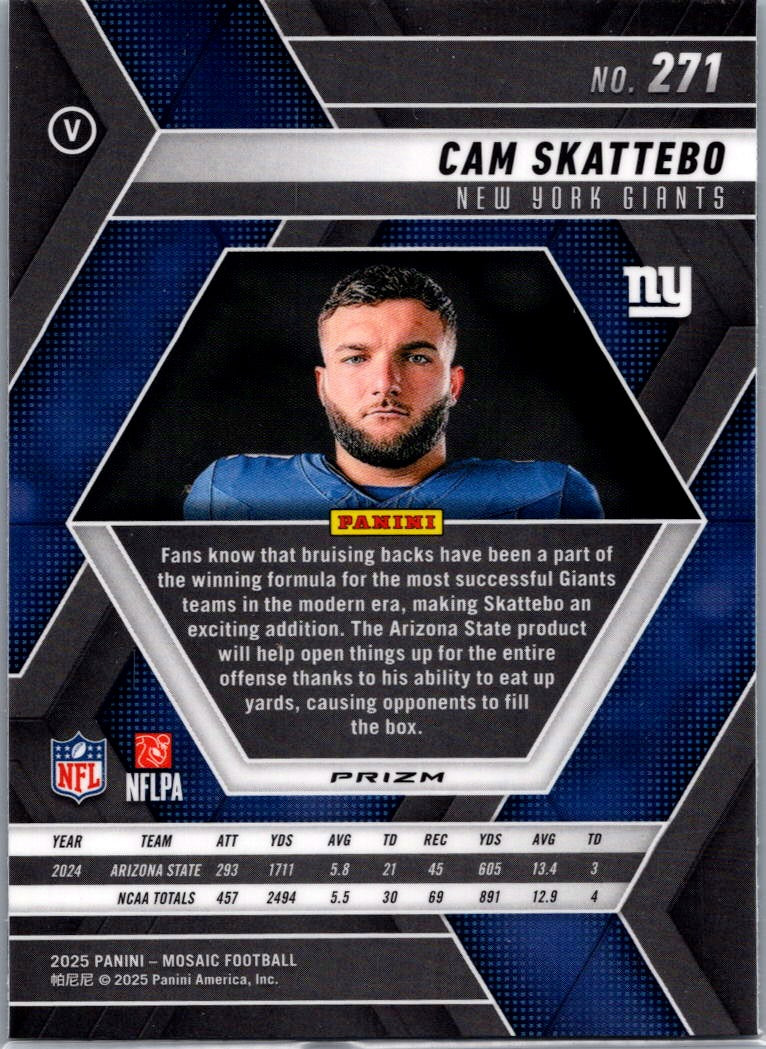 2025 Panini Mosaic Football Cam Skattebo #271 Green RC