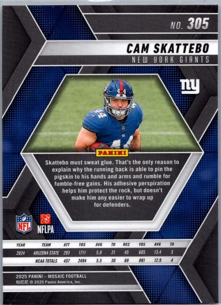 2025 Panini Mosaic Football Cam Skattebo #305 RC