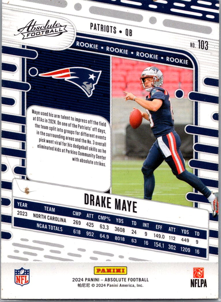 2024 Panini Absolute Football Drake Maye #103 RC