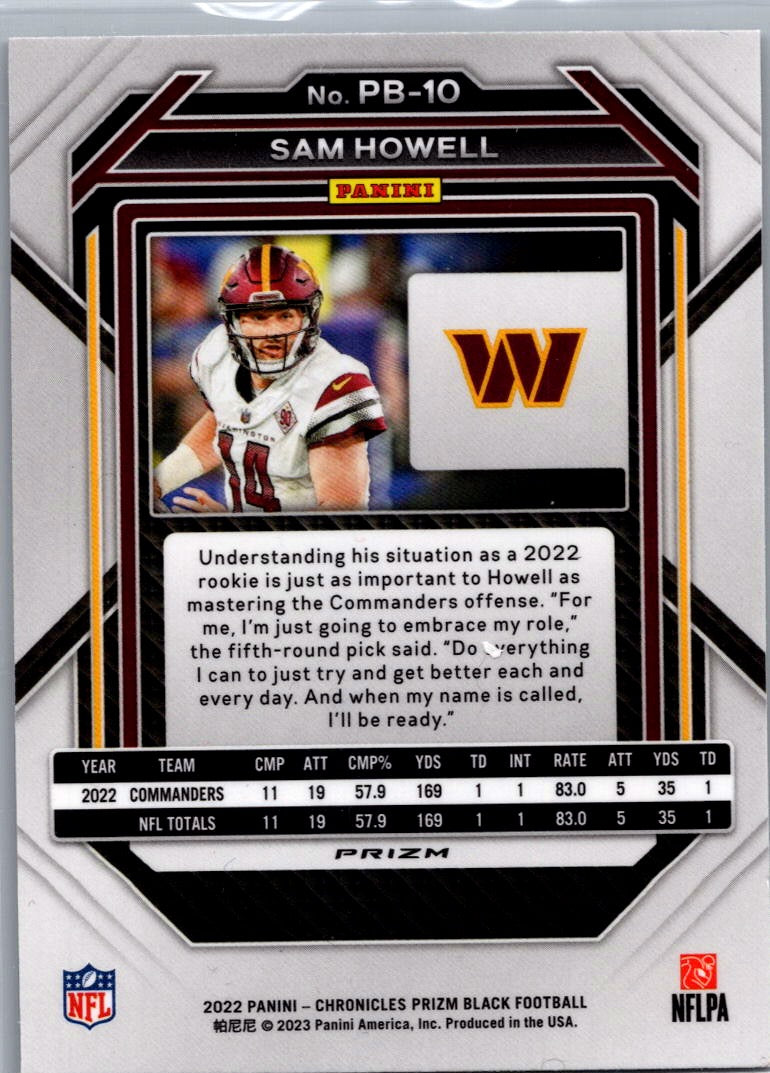 2023 Panini Chronicles Prizm Black Football Sam Howell #PB-10 RC
