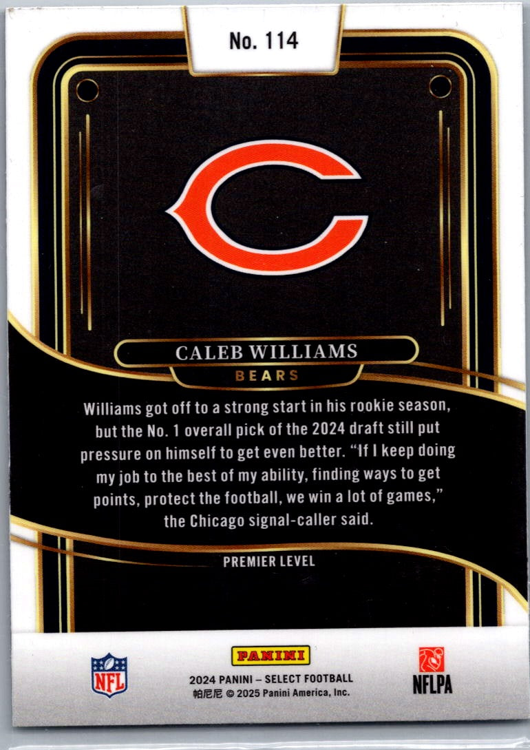 2025 Panini Select Caleb Williams #114 Premier Level RC