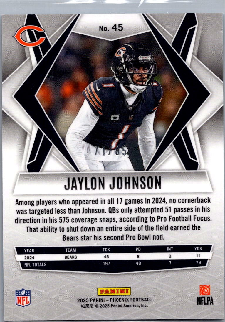 2025 Panini Phoenix Jaylon Johnson #45 Blue
