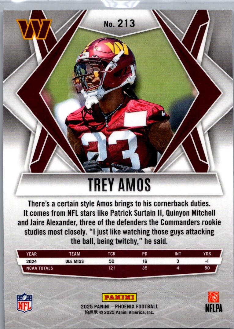 2025 Panini Phoenix Football Trey Amos #213 RC