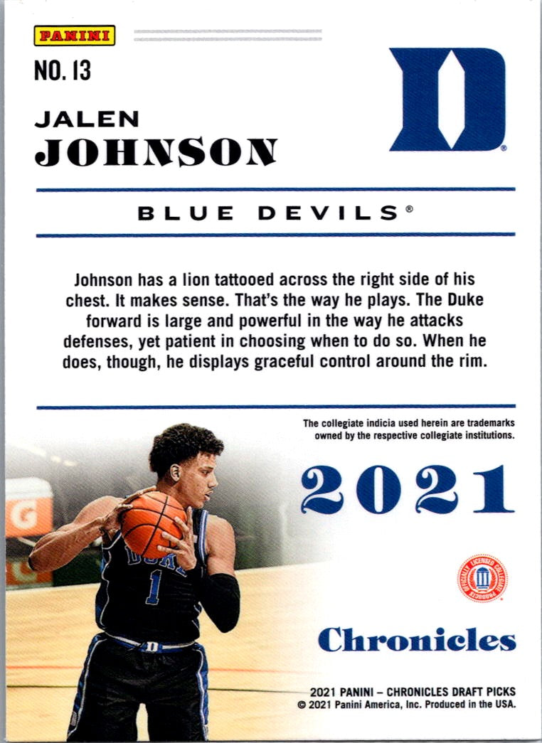 2021 Panini Chronicles Draft Picks Jalen Johnson #13 RC