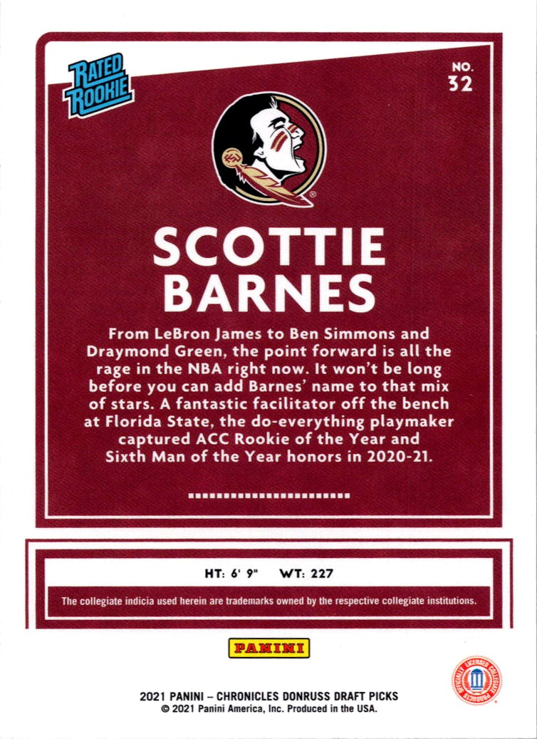 2021 Panini Chronicles Donruss Draft Picks Scottie Barnes #32