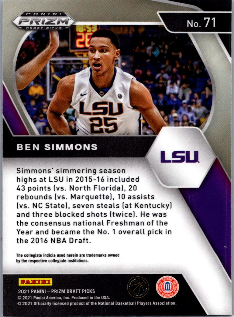 2021 Panini Prizm Draft Picks Ben Simmons #71
