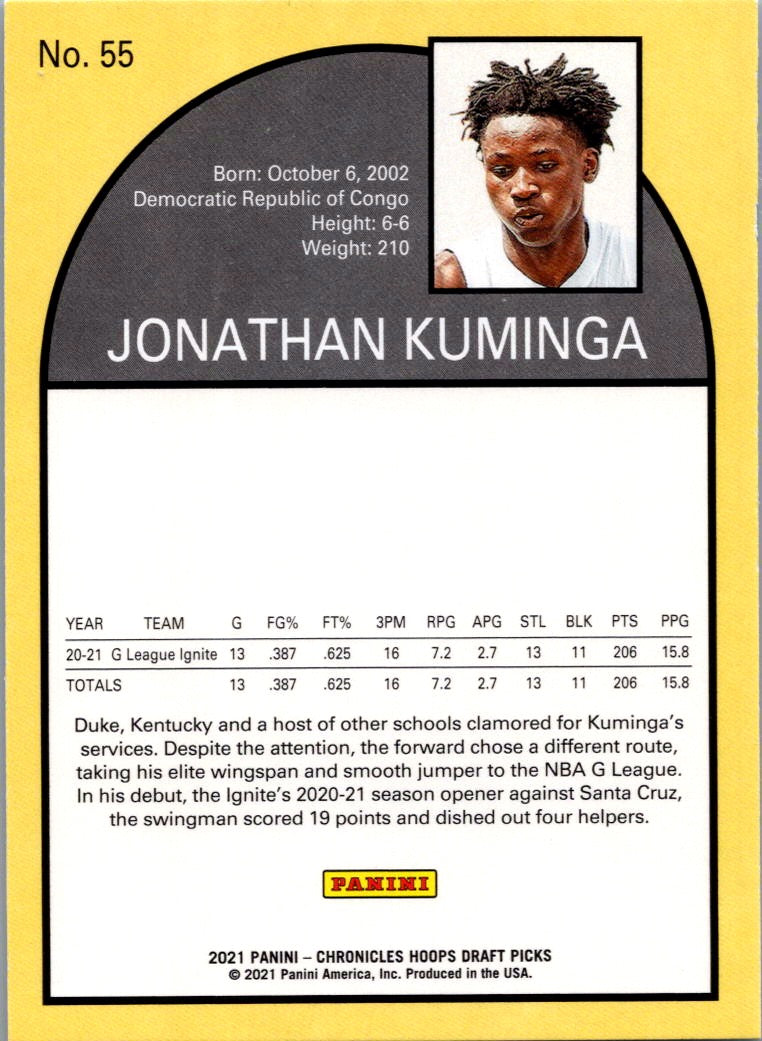 2021 Panini Chronicles Hoops Draft Picks Jonathan Kuminga #55