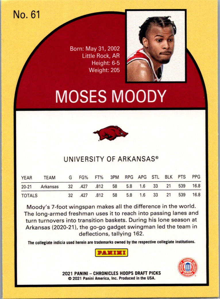 2021 Panini Chronicles Hoops Draft Picks Moses Moody #61