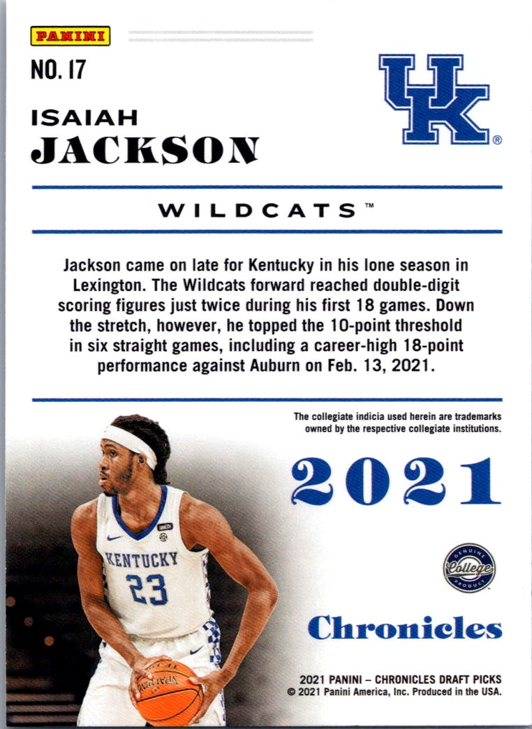 2021 Panini Chronicles Draft Picks Isaiah Jackson #17 RC