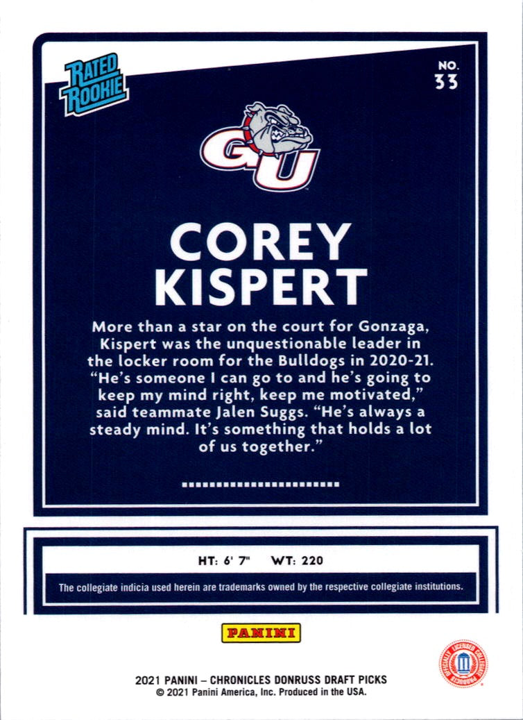 2021 Panini Chronicles Donruss Draft Picks Corey Kispert #33