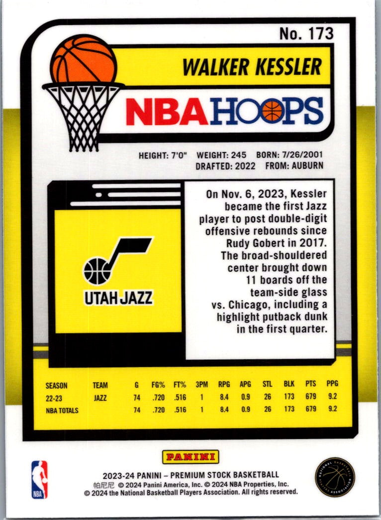 2024 Panini NBA Hoops Premium Stock Walker Kessler #173