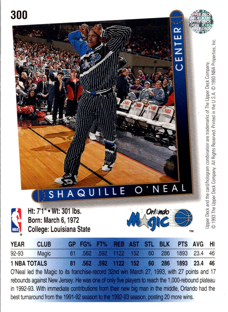 1993 Upper Deck Shaquille O'Neal #300