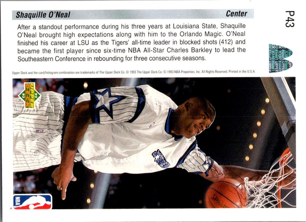 1993 Upper Deck Future Force Shaquille O'Neal #P43