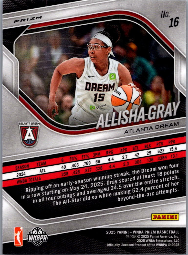 2025 Panini Prizm WNBA Allisha Gray #16 Blue Velocity