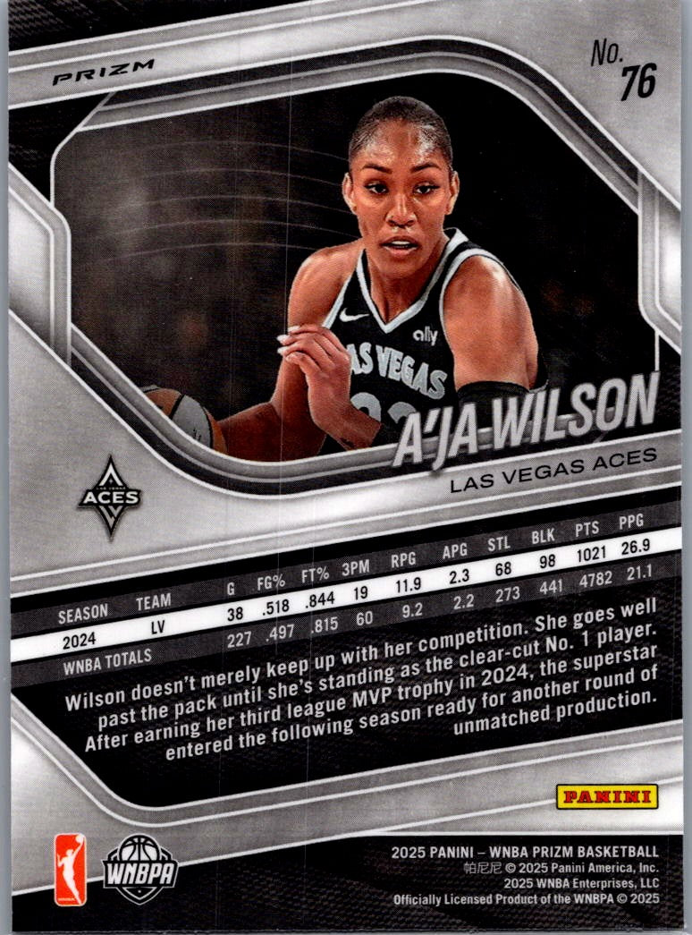 2025 Panini Prizm WNBA A'ja Wilson #76 Cracked Ice