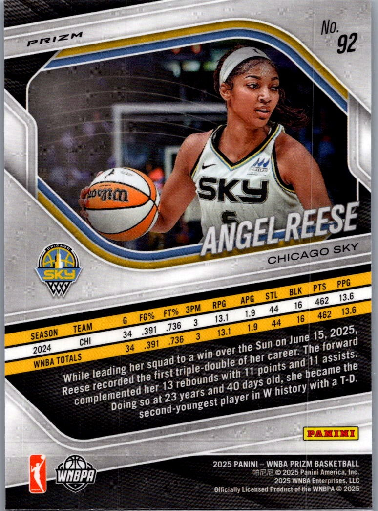 2025 Panini Prizm WNBA Angel Reese #92 Blue Velocity