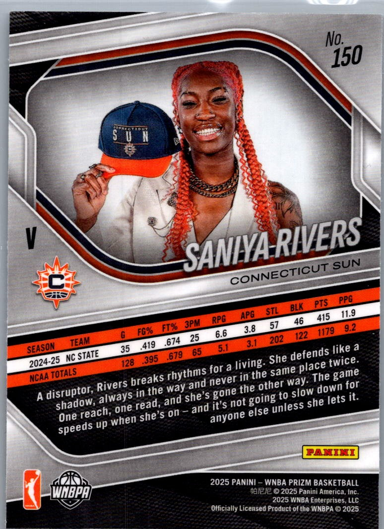 2025 Panini Prizm WNBA Saniya Rivers #150 RC