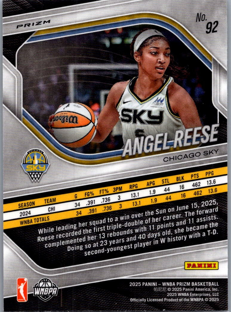 2025 Panini Prizm WNBA Angel Reese #92 Cracked Ice