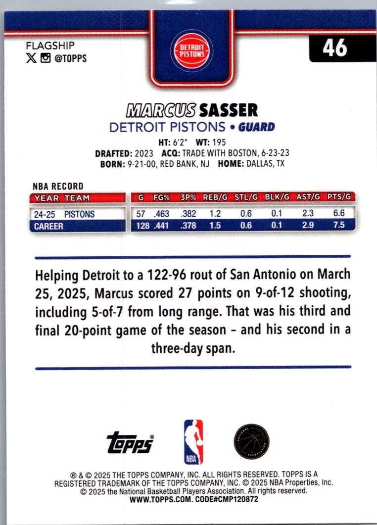 2025 Topps Flagship Marcus Sasser #46