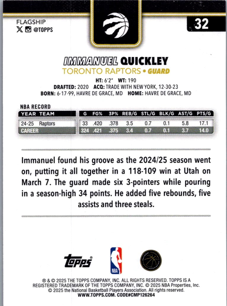 2025 Topps Immanuel Quickley #32