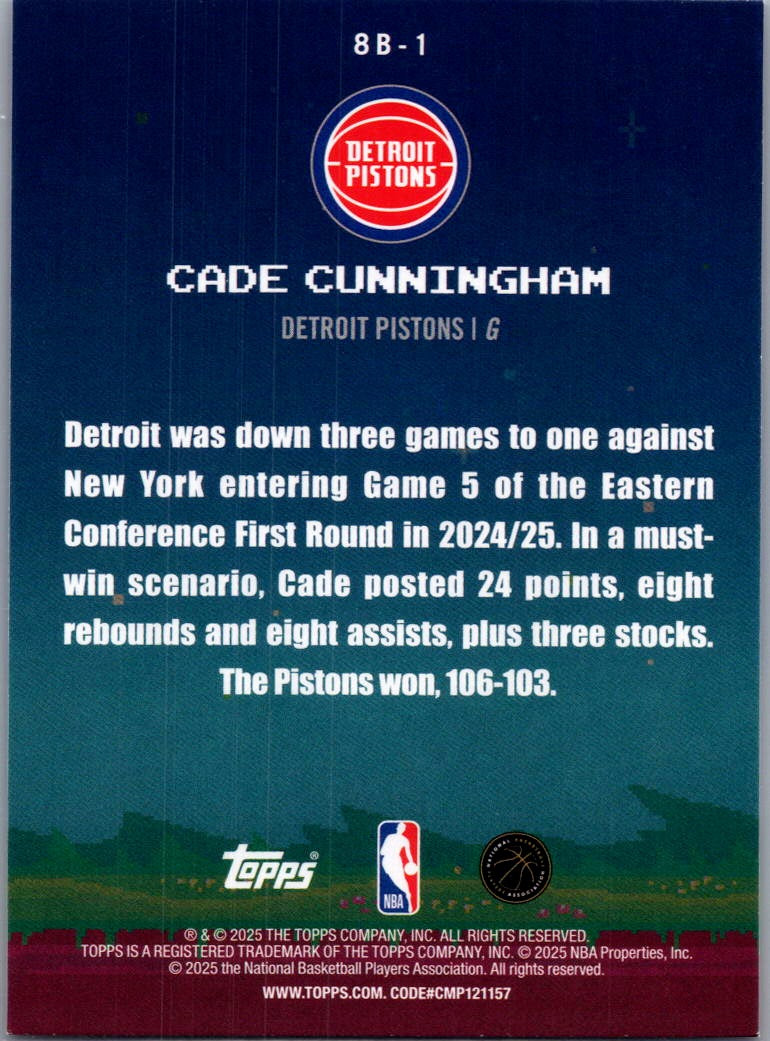 2025 Topps 8-Bit Ballers Cade Cunningham #8B-1