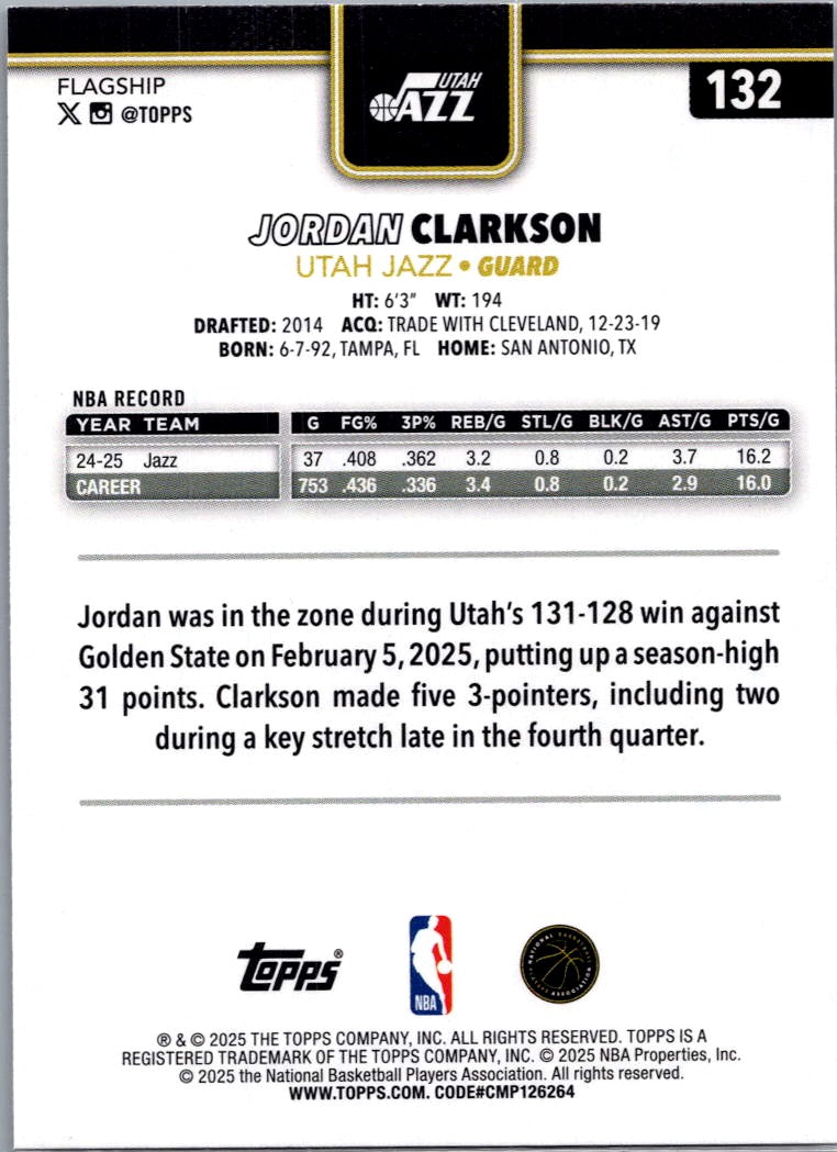 2025 Topps Jordan Clarkson #132