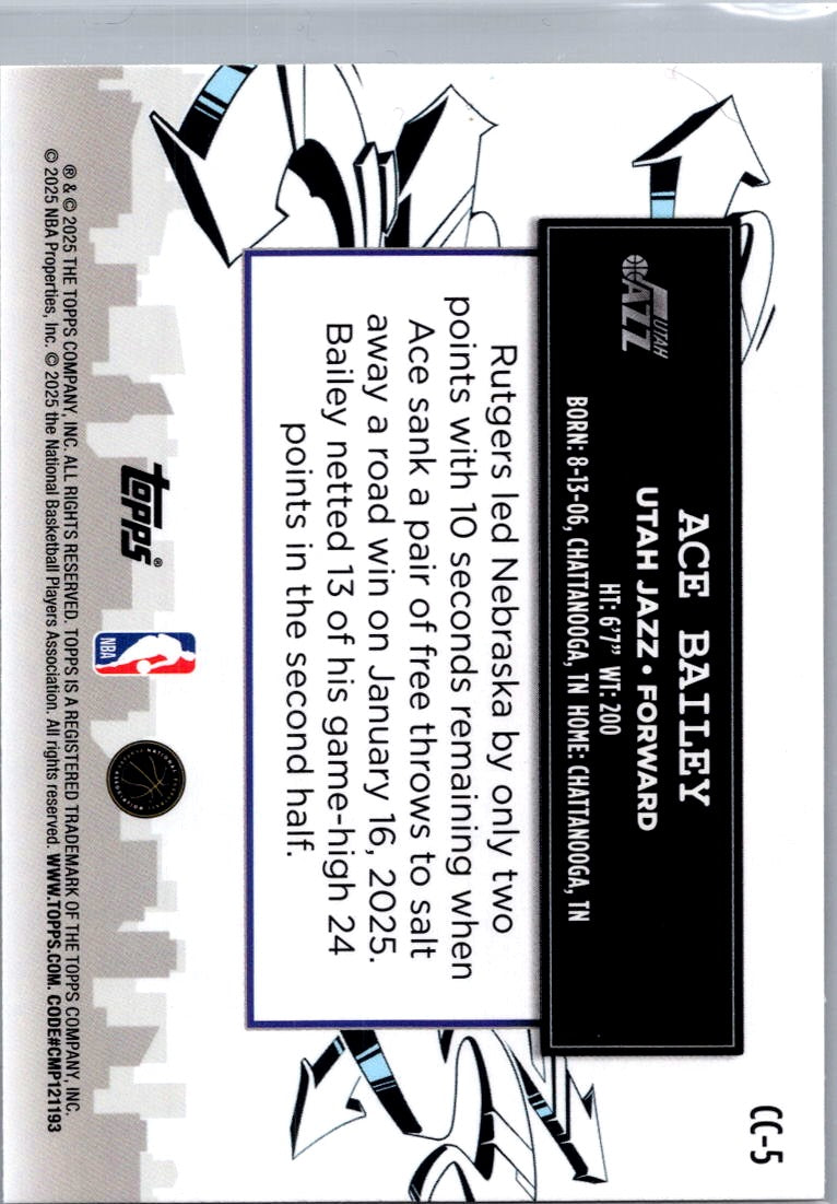 2025 Topps Clutch City Prospects Ace Bailey #CC-5 RC