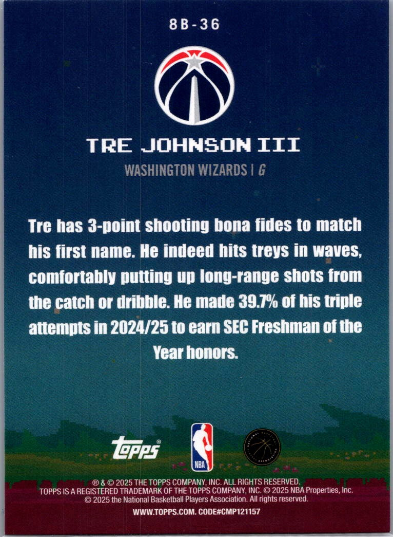 2025 Topps Chrome Basketball 8-Bit Ballers Tre Johnson III #8B-36 Holofoil RC