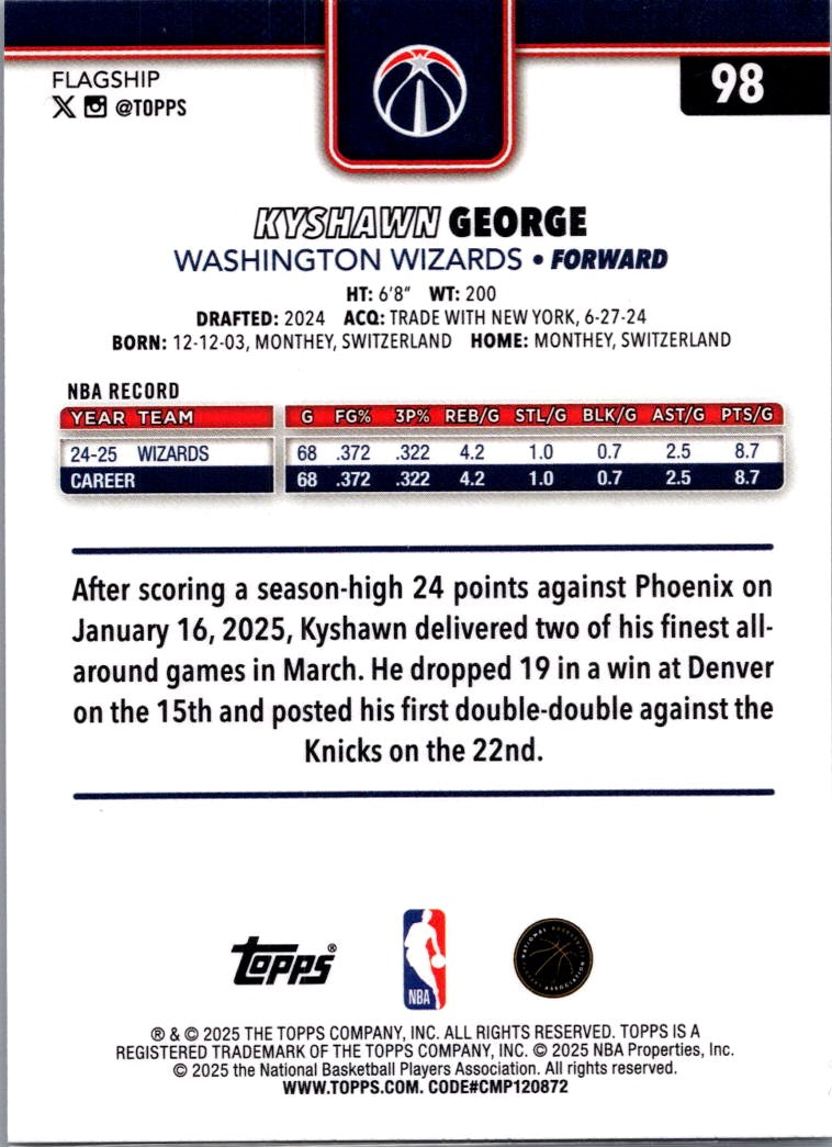 2025 Topps Chrome Basketball Kyshawn George #98