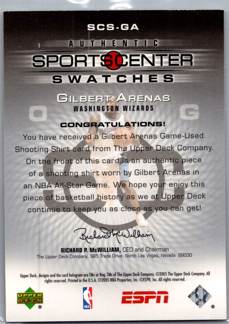 2005 Upper Deck ESPN SportsCenter Swatches Gilbert Arenas #SCS-GA Memorabilia