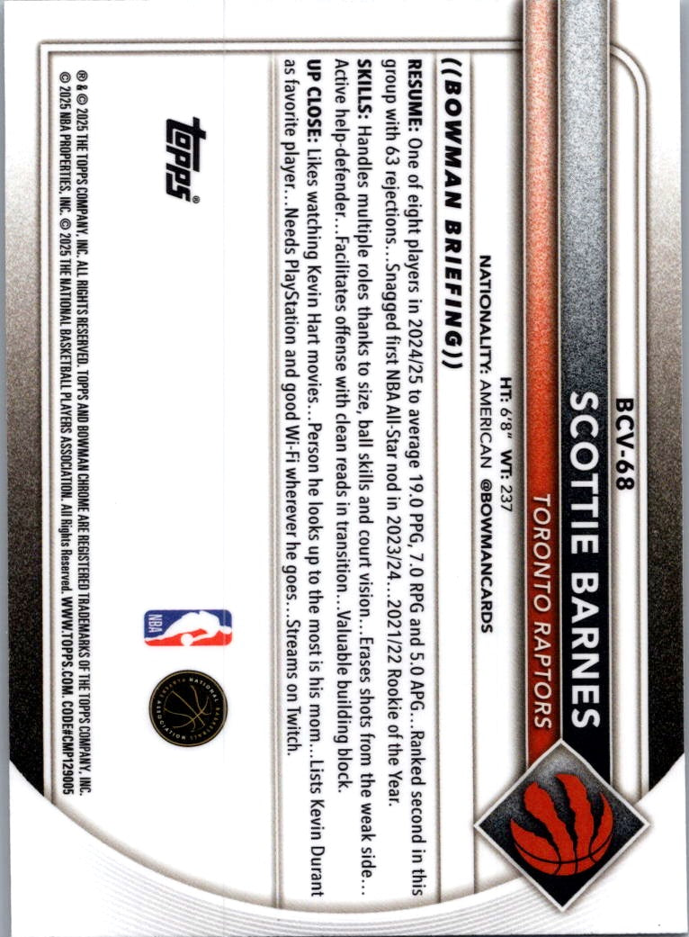 2025 Bowman Chrome Scottie Barnes #BCV-68