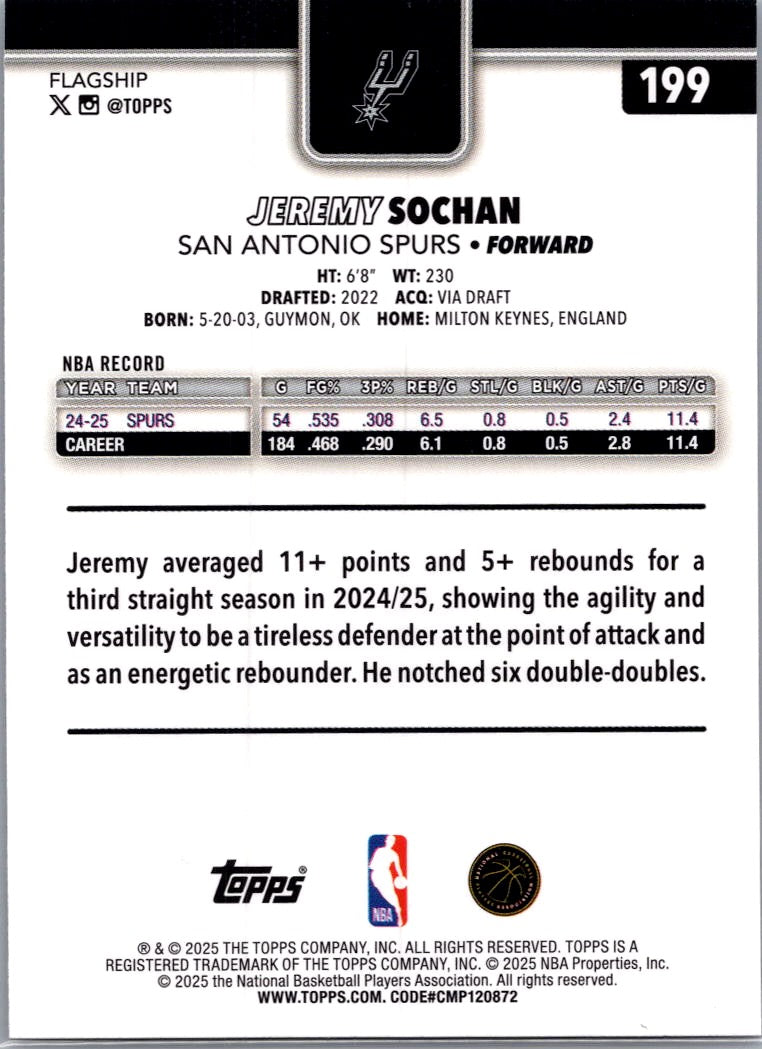 2025 Topps Jeremy Sochan #199