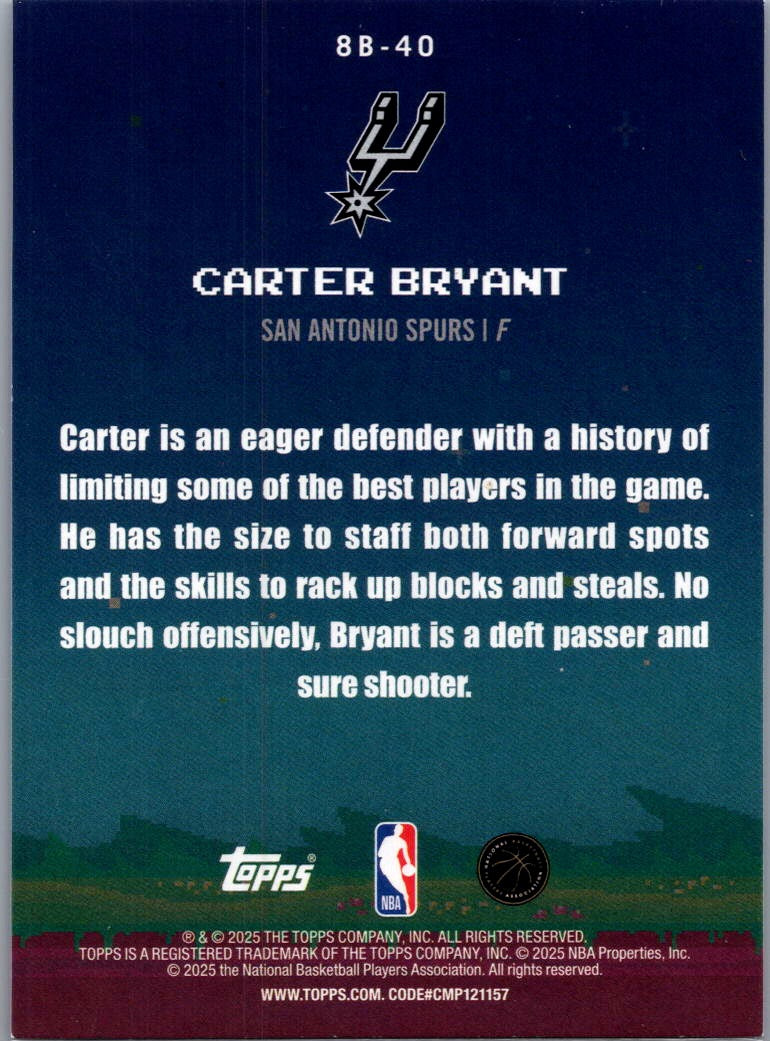 2025 Topps 8-Bit Ballers Carter Bryant #8B-40 RC