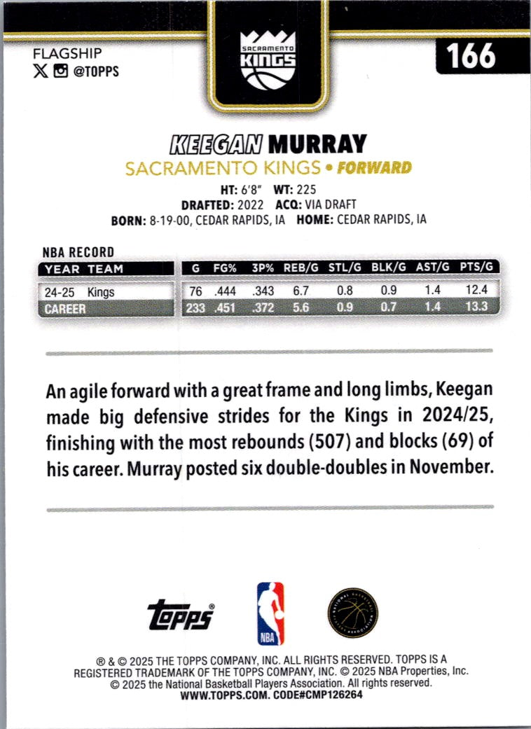 2025 Topps Flagship Keegan Murray #166