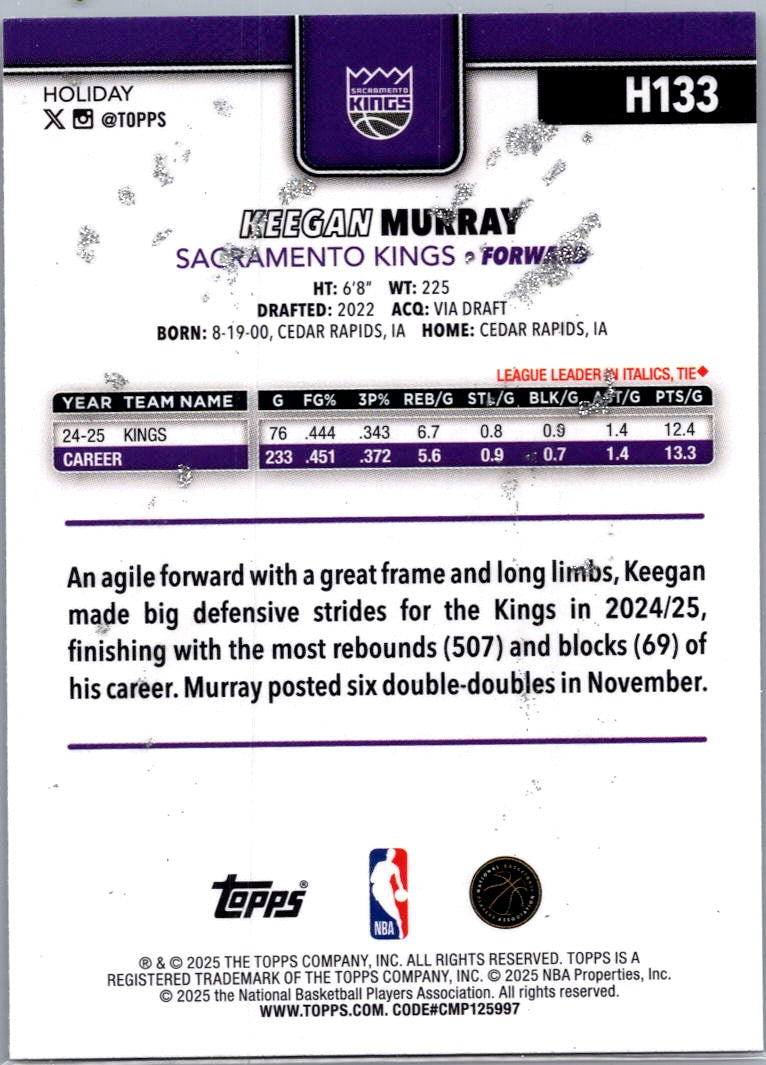 2025 Topps Holiday Keegan Murray #H133