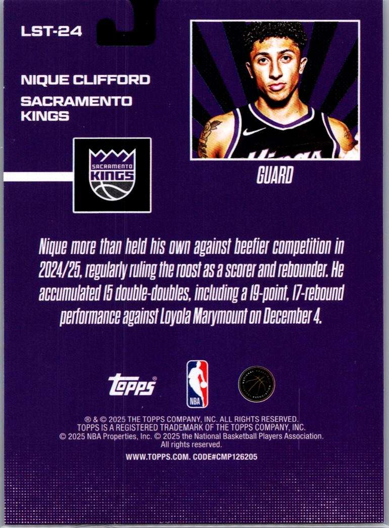2025 Topps Limited Stock Legends Nique Clifford #LST-24 RC