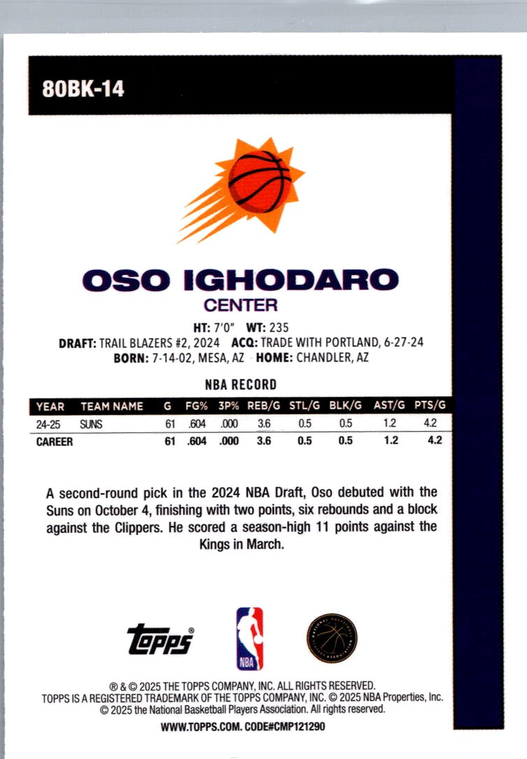2025 Topps Oso Ighodaro #80BK-14