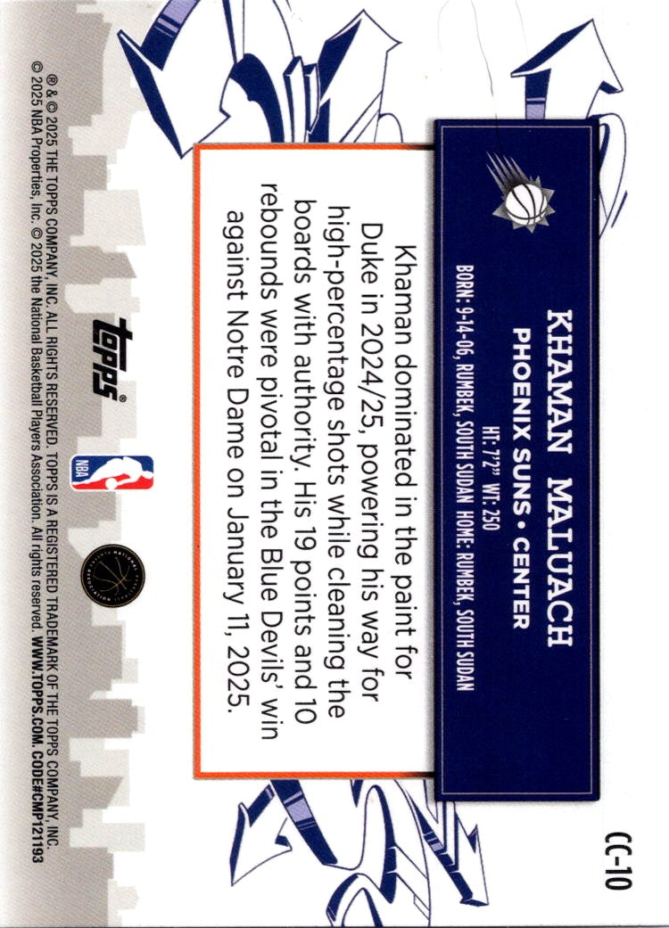2025 Topps Clutch City Prospects Khaman Maluach #CC-10 RC