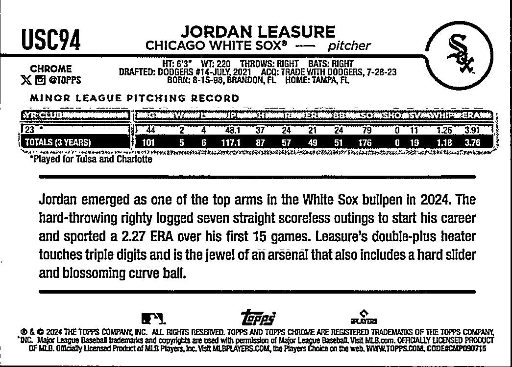 2024 Topps Chrome Update Jordan Leasure #USC94 Raywave RC