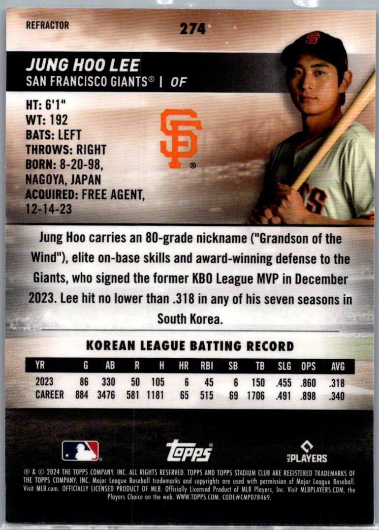 2024 Topps Stadium Club Chrome Jung Hoo Lee #274 Refractor RC