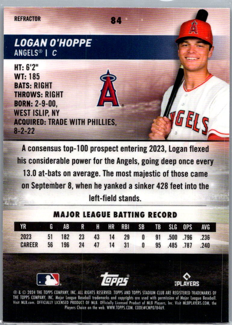 2024 Topps Stadium Club Chrome Logan O'Hoppe #84 Refractor