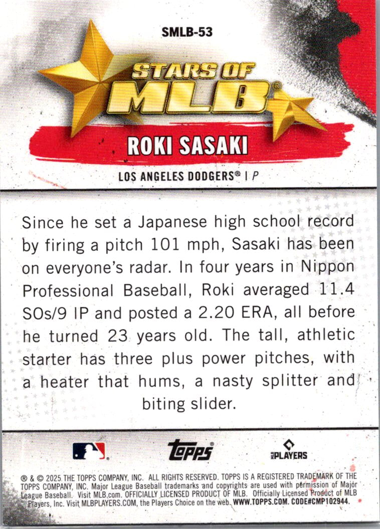 2025 Topps Stars of MLB Roki Sasaki #SMLB-53 RC