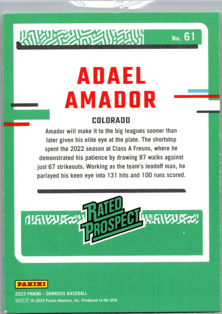 2023 Donruss Adael Amador #61 Yellow Rated Prospect