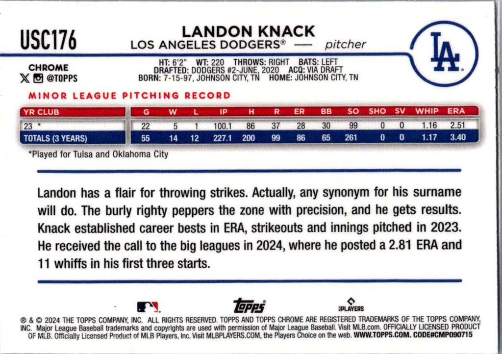 2024 Topps Chrome Update Series Landon Knack #USC176 X-Fractor RC