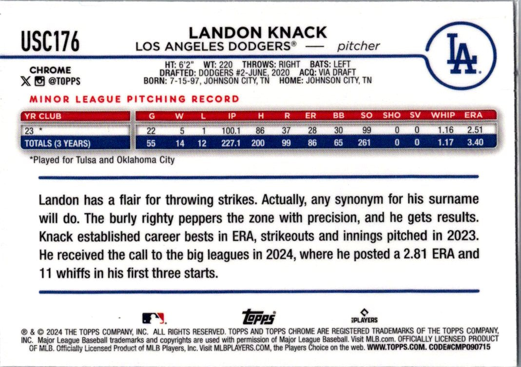 2024 Topps Chrome Update Series Landon Knack #USC176 X-Fractor RC