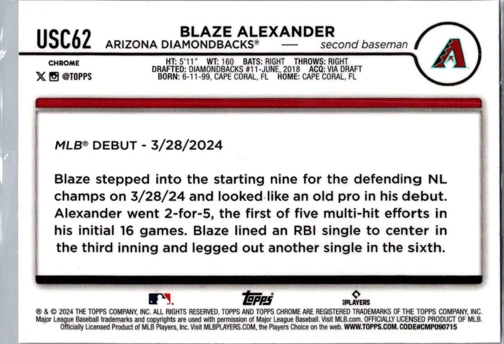 2024 Topps Chrome Update Blaze Alexander #USC62 X-Fractor RC