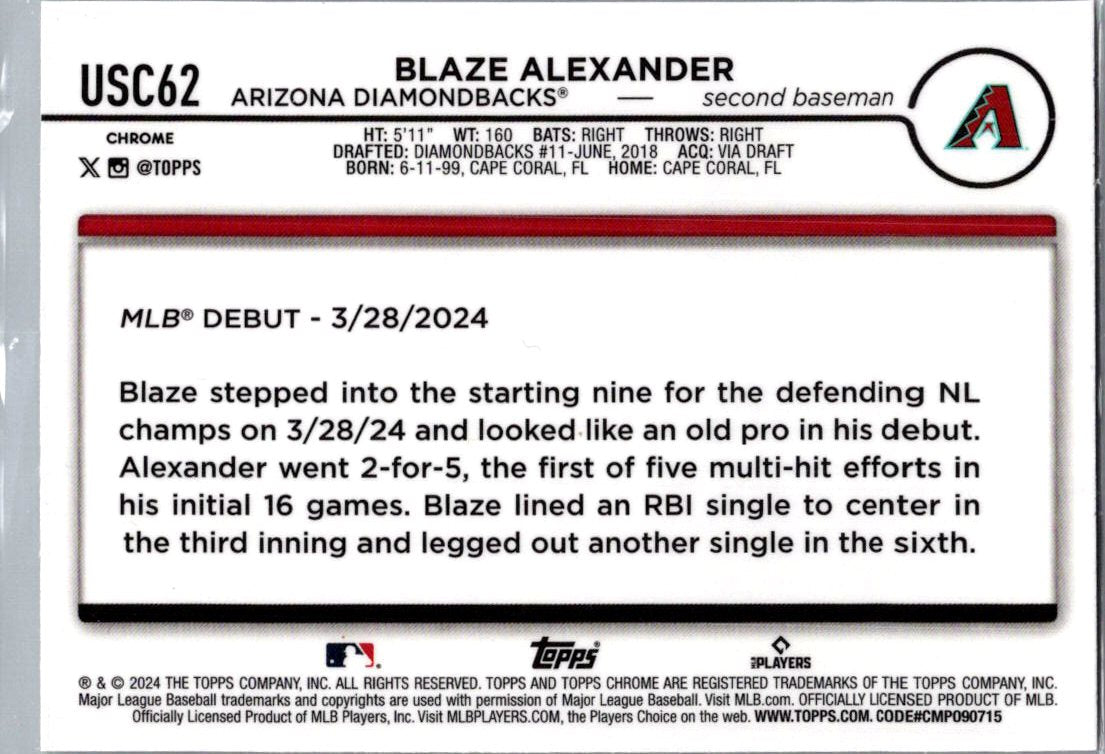 2024 Topps Chrome Update Blaze Alexander #USC62 X-Fractor RC