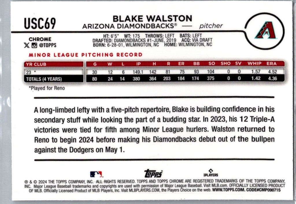 2024 Topps Chrome Update Blake Walston #USC69 X-Fractor RC