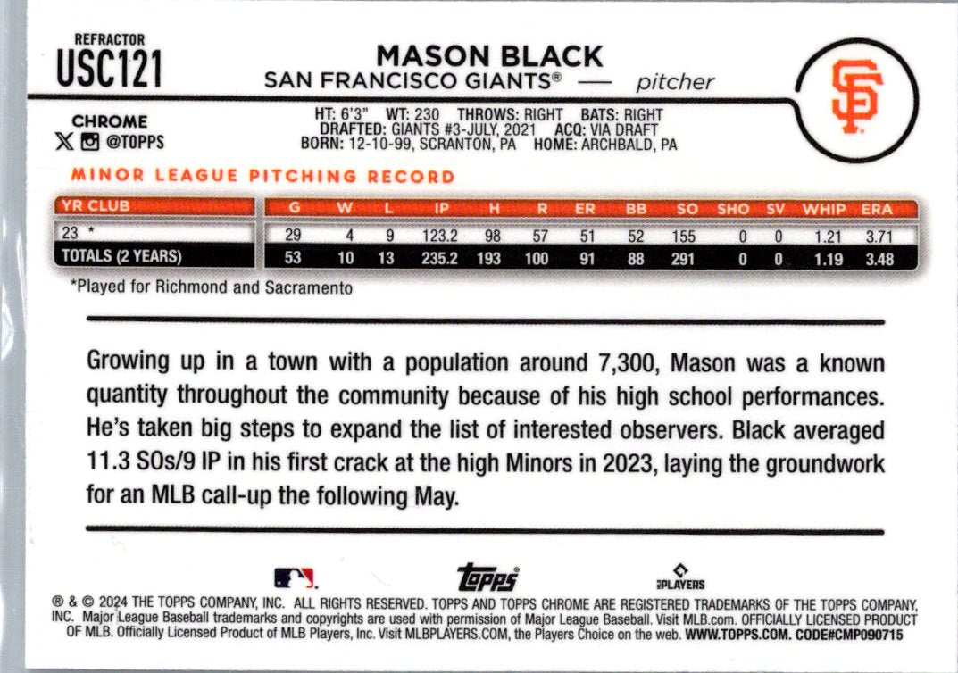 2024 Topps Chrome Update Mason Black #USC121 Refractor RC