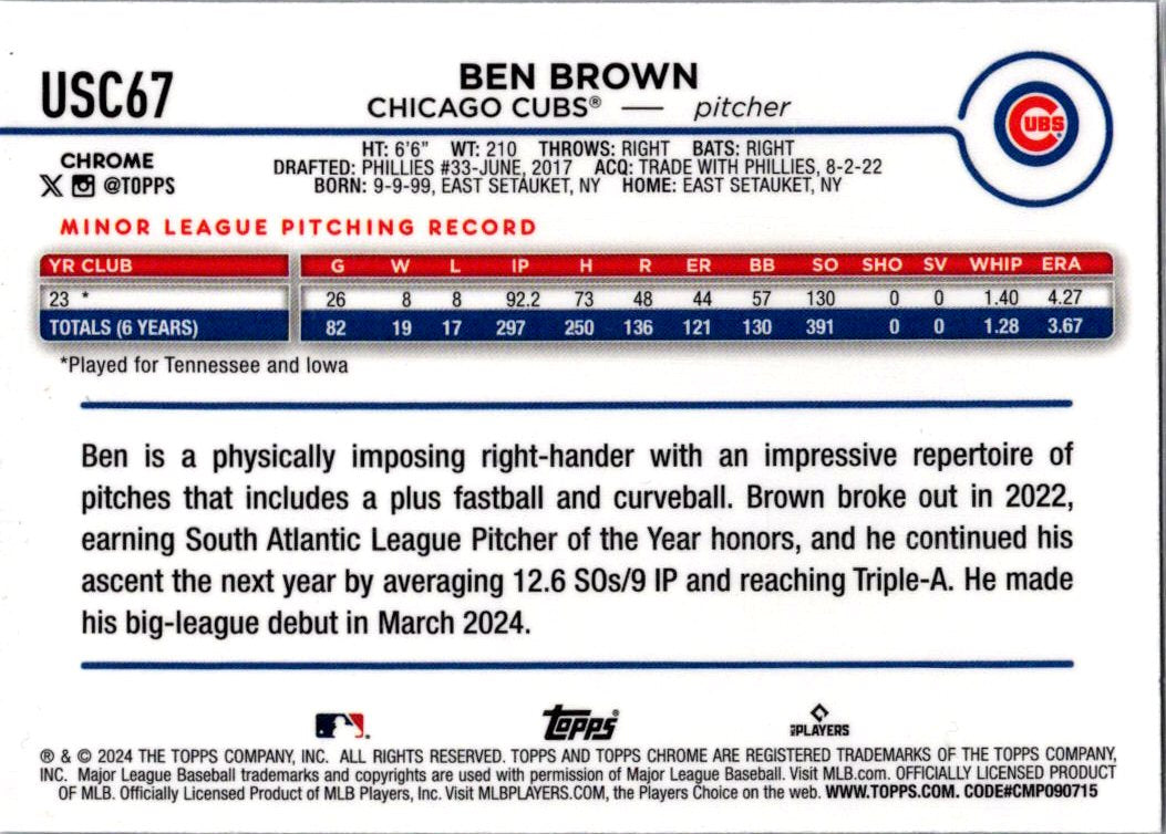 2024 Topps Chrome Update Ben Brown #USC67 X-Fractor RC